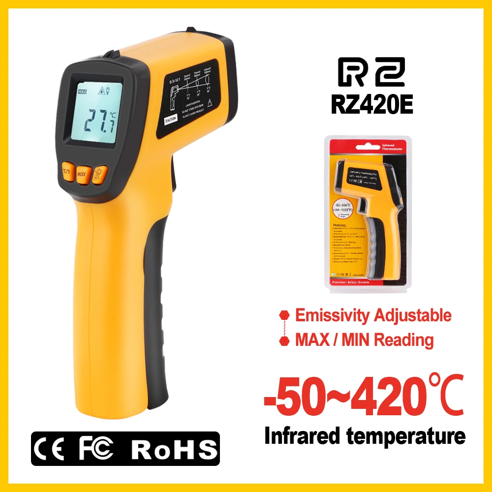 RZ420E RZ инфракрасный термометр тепловой Ручной цифровой электронный автомобиль температура Бесконтактный гигрометр Инфракрасный термометр - Цвет: RZ420E