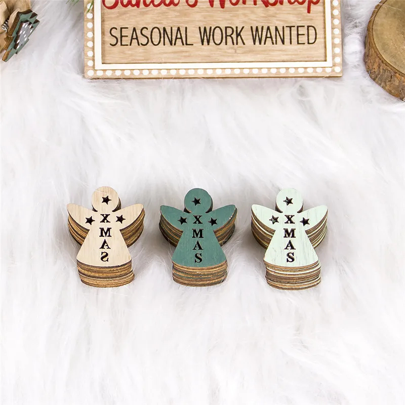 24PCS New Year Angel Wooden Pendants Noel Xmas Tree DIY Ornaments Christmas Decorations for Home Gifts Navidad Deco