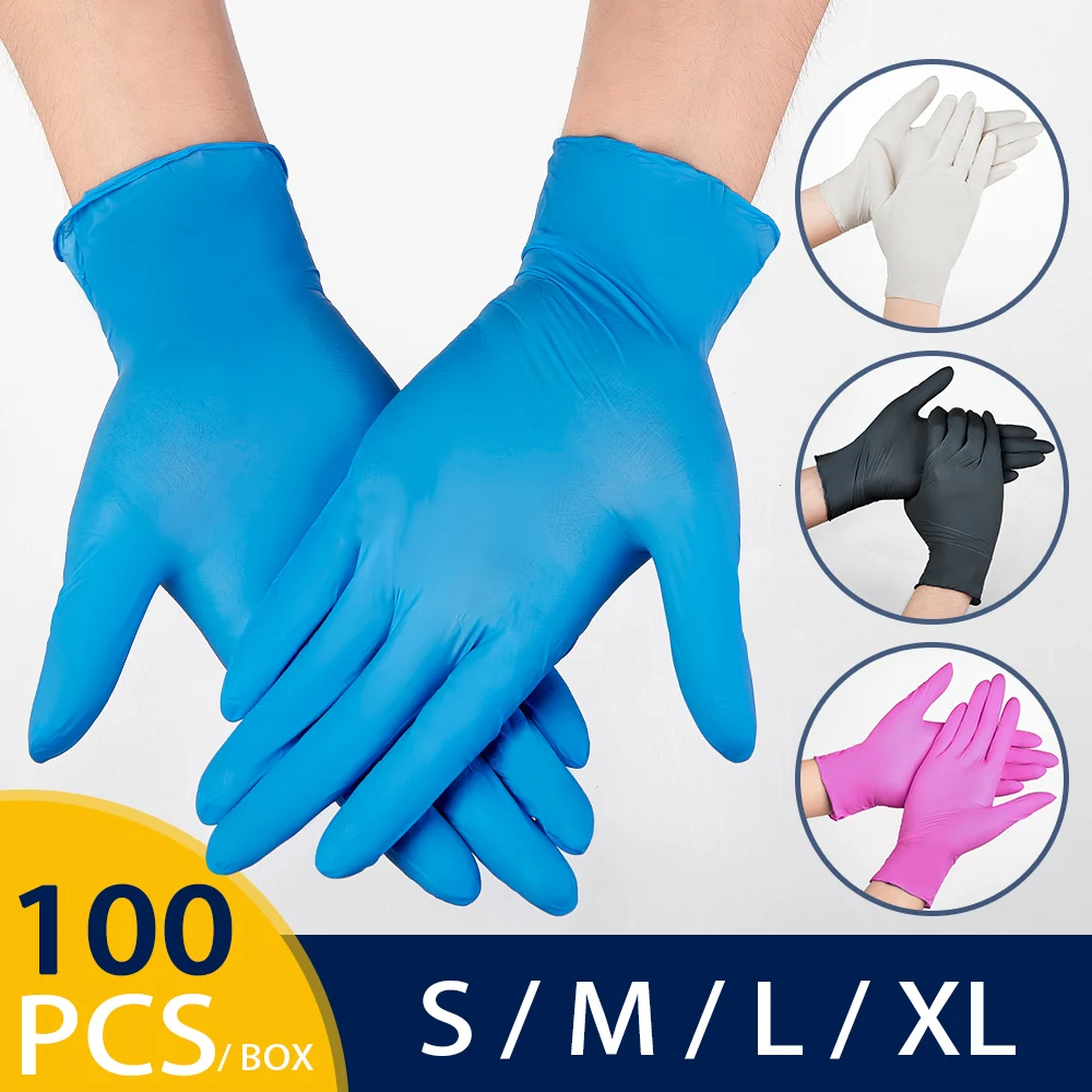 100pcs Nitrile Gloves Black Waterproof Household Cleaning Safety Disposable Synthetic Nail Art Tattoo Anti-Static Latex Glove 100pcs disposable gloves