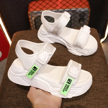 

Women Chunky Sandals Platform 2020 Designers Mesh Brand Fashion Woman 5cm High Heels Wedges Sandal Beach Open Toe Casual Shoes