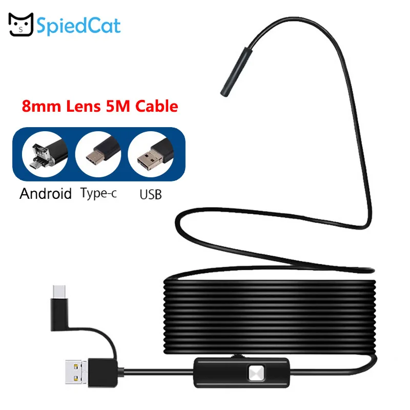 3в1 8 мм Мини объектив 6Led Ligh tLens Android PC Typec C/USB 10 м мягкий кабельный эндоскоп камера