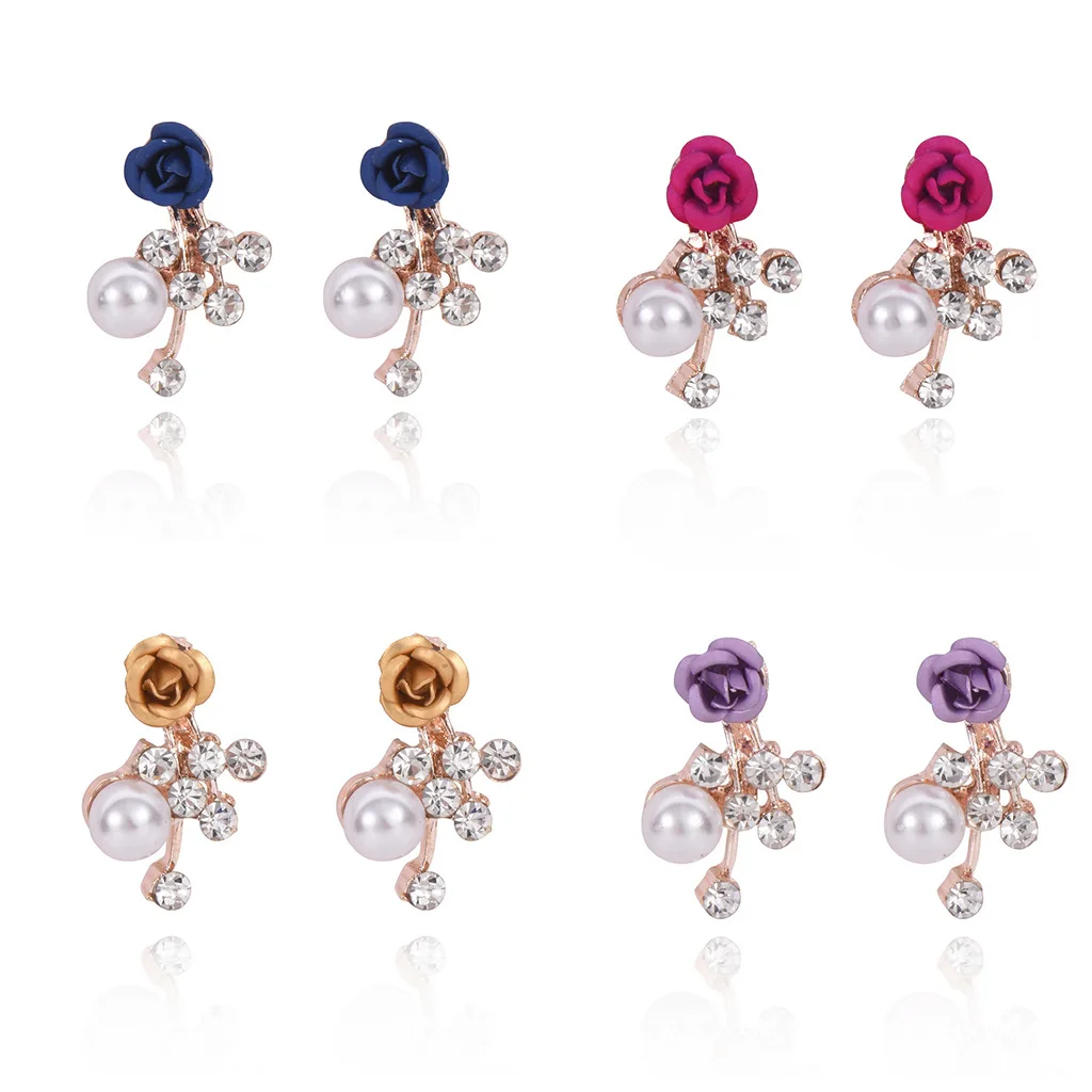 Bridal Wedding ornament temperament red Earrings small rose pearl earrings Korean wedding | Украшения и аксессуары
