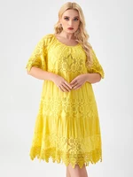 Summer Womens Clothing Plus Size Yellow Cutout Lace dress Fashion Ladies Elegant Dresses 4XL 5XL 6XL high quality