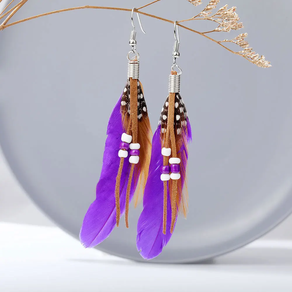 Beads Peacock Feather Stud Earrings Ethnic Women Bohemian Fairy Accessories Leaf Vintage Charms Jewelry Making