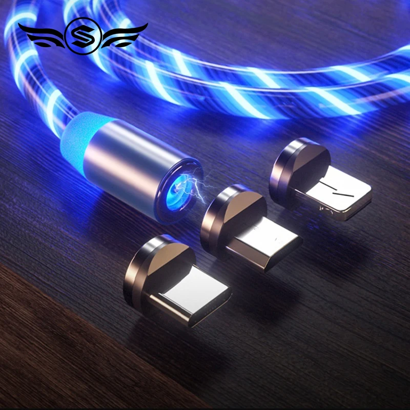 

Glow LED Lighting Fast Charging Magnetic USB Type C Cable Magnetic Cable USB Micro Charger Cable Wire for iPhone Huawei Samsung