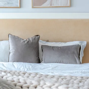 

DUNXDECO Cushion Cover Decorative Pillow Case Modern Simple Gray Plain Velvet Sofa Chair Bedding Housse de coussin