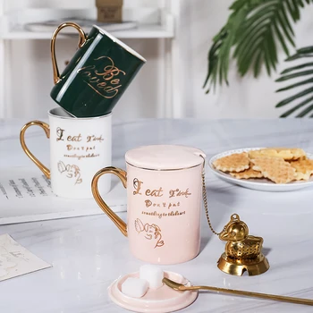 

New Nordic Cup Creative Couple Trendy Ceramic Mug With Covered Spoon Creative Cup Mug For Men And Women