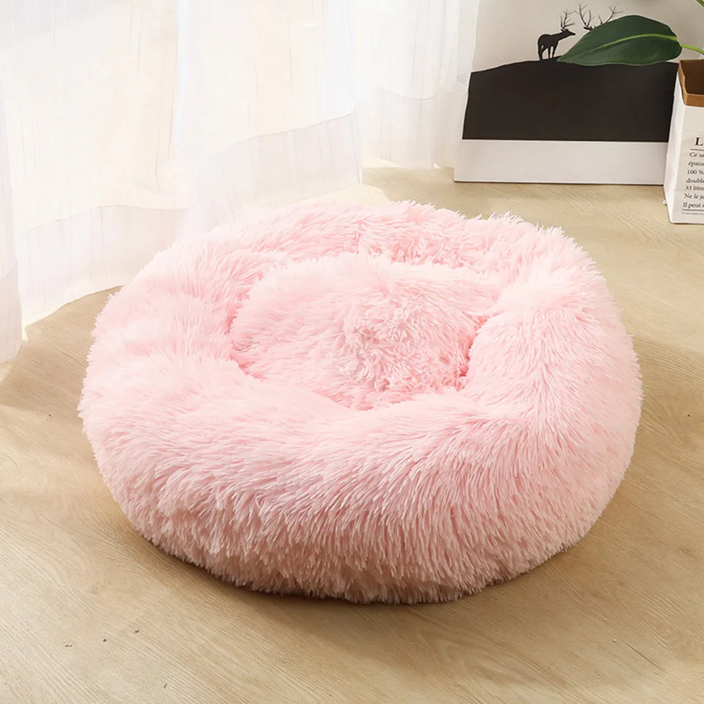 Cat Bed Round Plush House Pet Dog Bed Kitten Kennel Winter Warm Sleeping Bag Puppy Cushion Mat Portable Cat Supplies Cats Nest