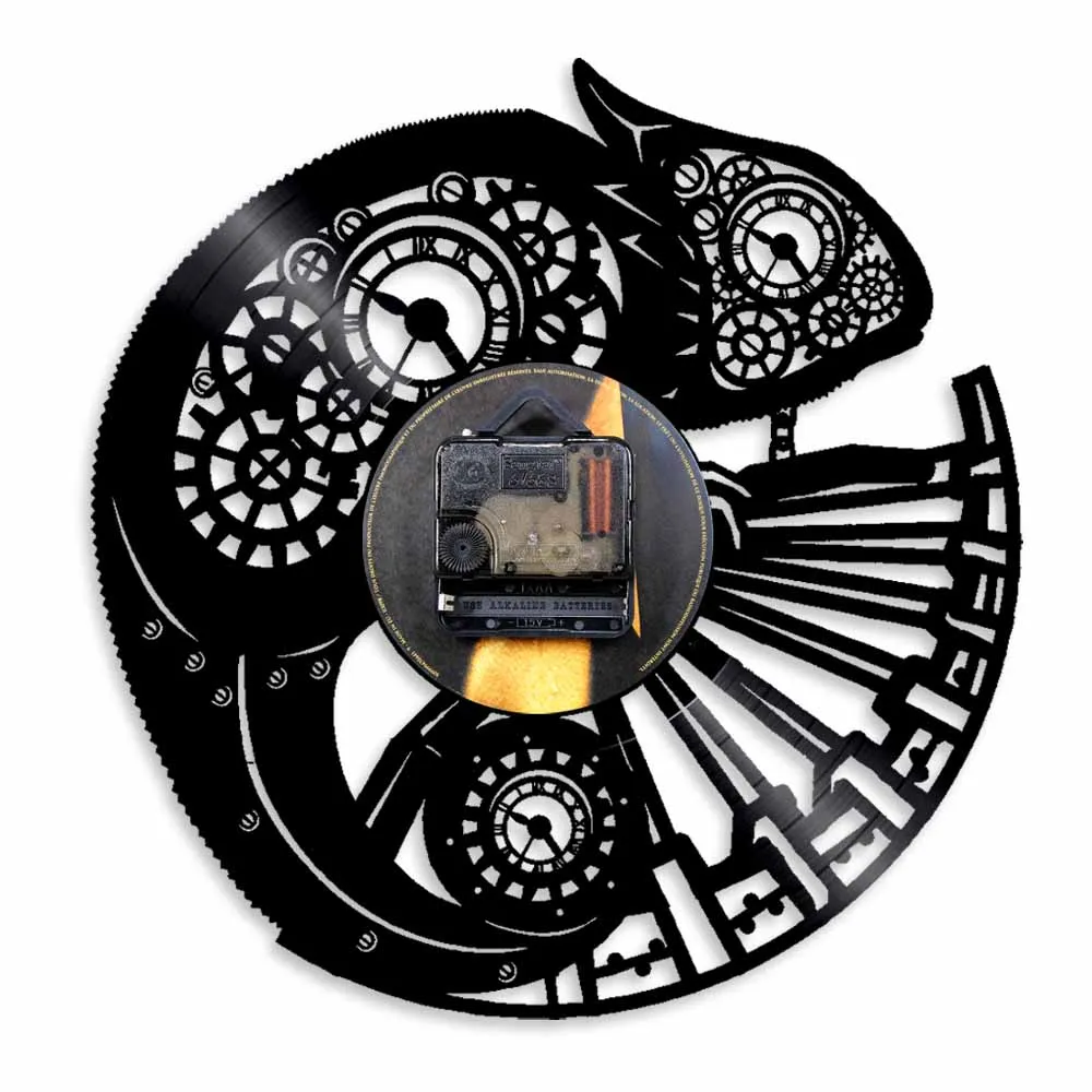 Chameleon Nursery Home Decor Wall Clock Reptile Exotic Pet Vinyl Record Wall Clock Chill Tribal Gecko Lizard Serpent Wall Art