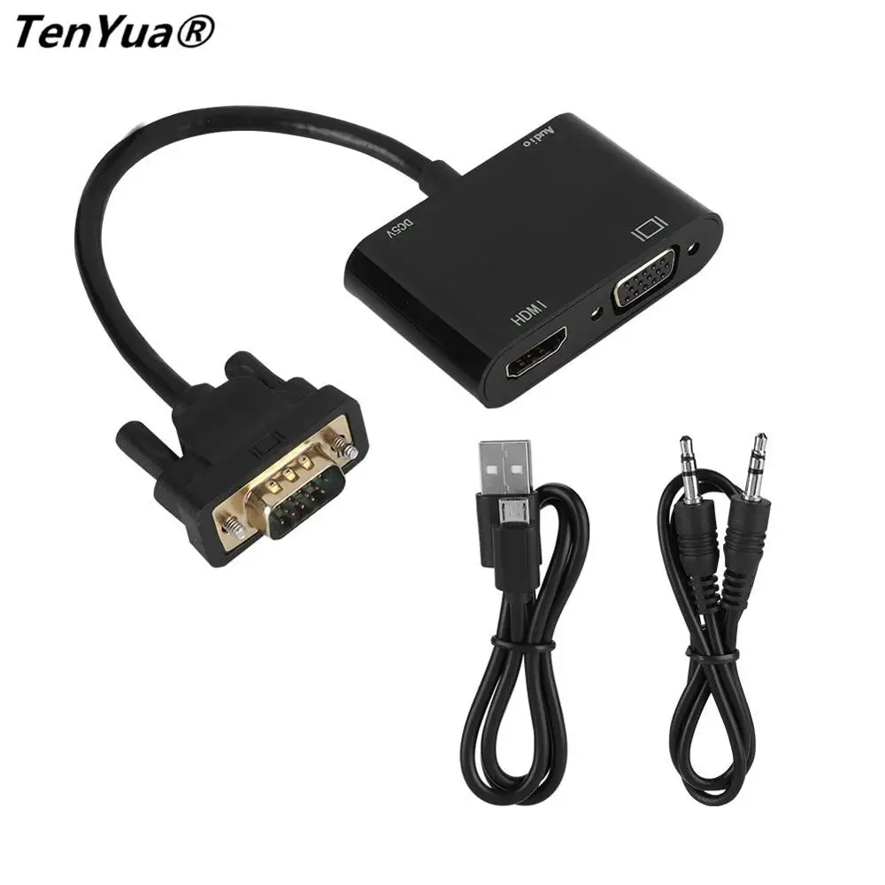2-в-1 из VGA в HDMI/VGA кабель адаптер конвертер с Мощность адаптер конвертер