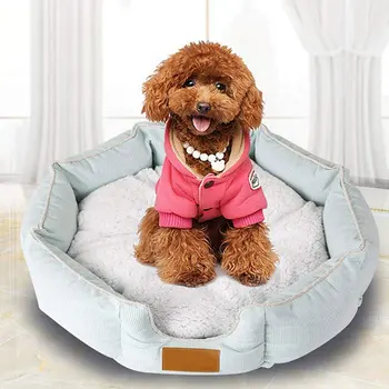 

Winter Warm Soft Fleece Dog Bed For Dogs Cats Octagonal Internal Separation Dog Houses Bottom Waterpoof Pets Bed Kennel Cushion
