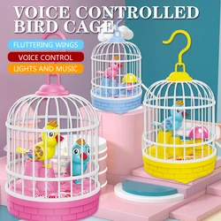 Cage à oiseaux à commande vocale Inductive, jouet amusant pour Animal de compagnie, Simulation d'animaux, cadeau pour enfants, ornements de jardin, musique légère 