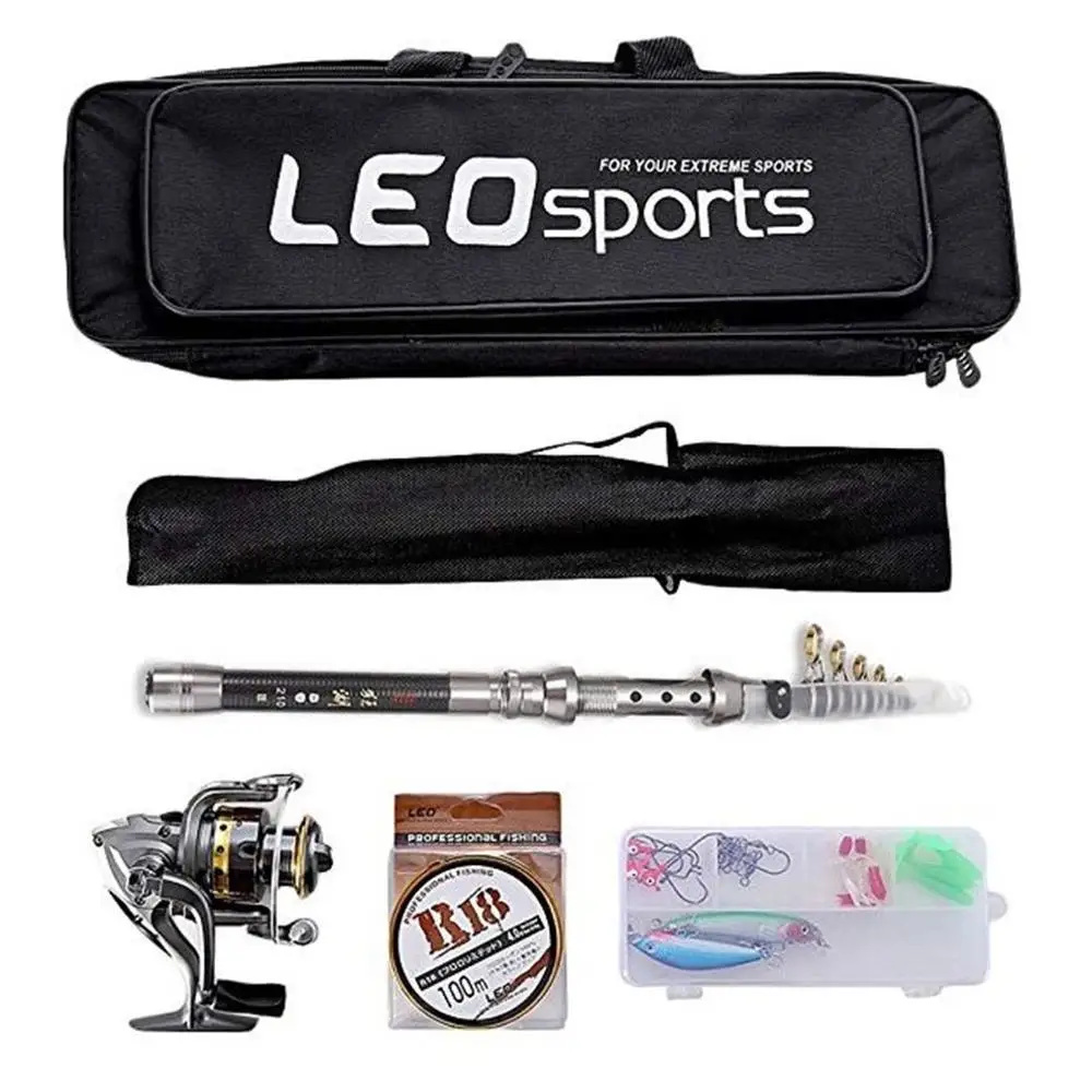 

Telescopic Fishing Rod Reel Combo Full Kit Fishing Rod Gear +Spinning Reel+ Line Lures Hooks with Bag for vara de pesca