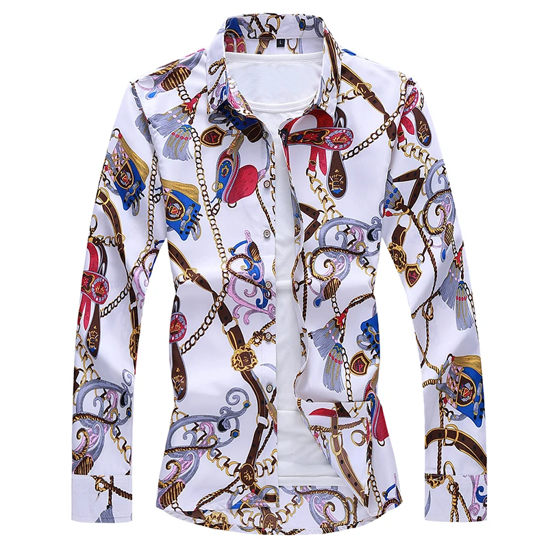

2020 Men Fashion Print Casual Long Sleeve Shirt Stitching Fashion Pocket Comfortable Men Dress Slim Fit Style large size 7XL