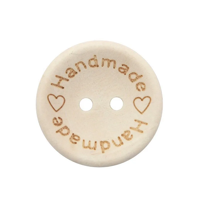 100pcs/pack Hand Made with Love Sewing Wood Button 15mm Round Decorative Craft Buttons