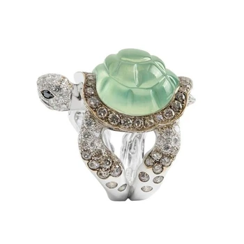 

2020 Fashion Cute Turtle Rings Crawl Animal Green Turtle Shell Rhinestone Rings For Women Girl Glamour Jewelry Birthday Gift
