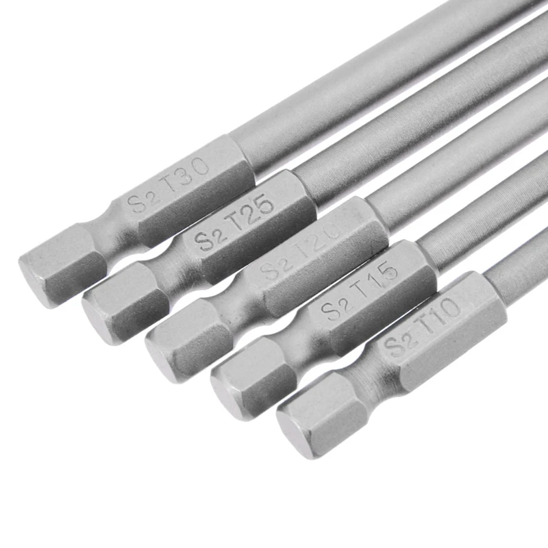 5Pcs 150Mm Torx Screwdriver Bits Long Magnetic Electric Screwdriver Bits Set Multifunction Screwdriver Tools T10-T30