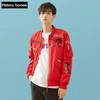 

Metersbonwe new Chinese dragon embroidery jacket Fashion Men Baseball Collar Parka padded Coats