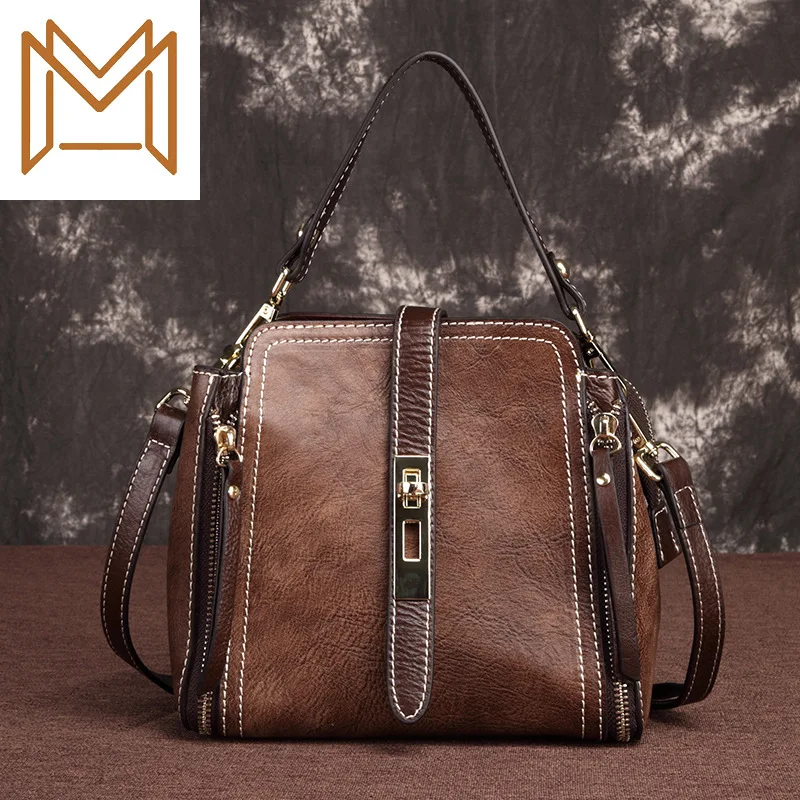 

Woman Genuine Leather Portable Head Layer Cowhide Genuine Leather Single Shoulder Span Woman Bag Leisure Time Woman Package