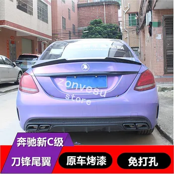 

Use For Benz W205 Sedan C Class 2015--2019 Year Spoiler ABS Plastic Carbon Fiber Look Rear Trunk Wing Car Body Kit Accessories