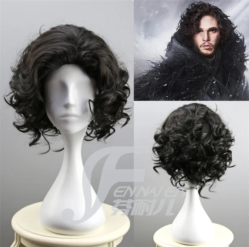 

Game of Thrones Jon Snow Cosplay Wig A Song of Ice and Fire Night's Watch Black Short Hair Wig Men Black Curly Synthetic Hair