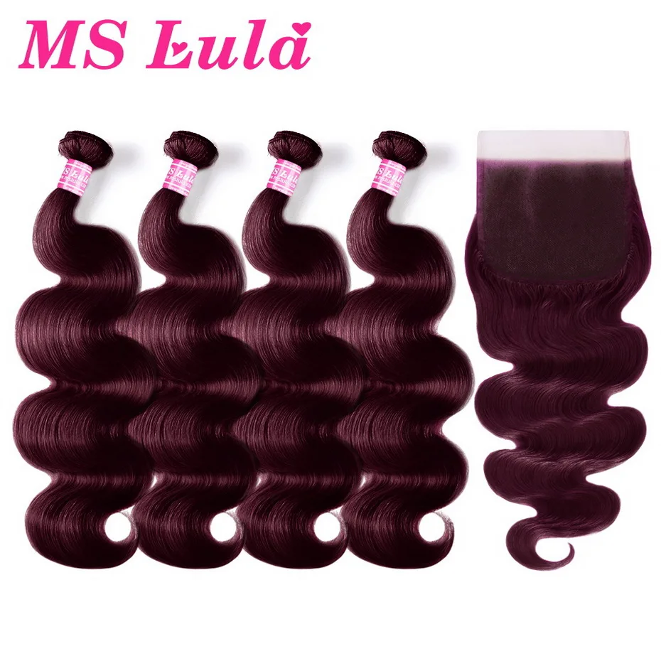 

MS Lula 99J Body Wave 4 Bundles With Closure Human Hair Bundles with Closure Brazilian Hair Weave Bundles Remy Hair Extension