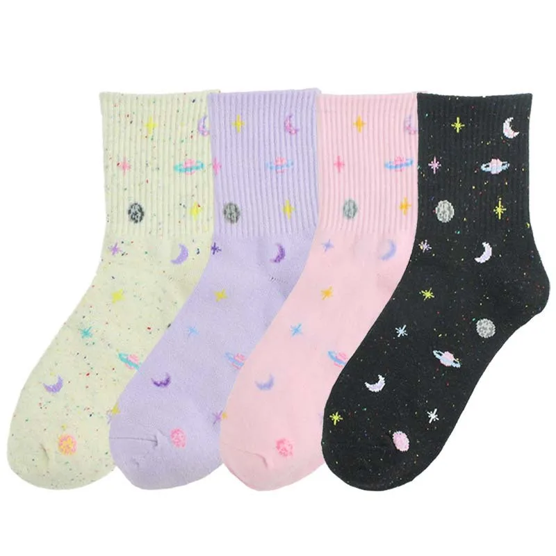 Best Harajuku Planet Universe Point Yarn Funny Socks Japanese Creative Moon Stars Fashion Happy Women Socks Cute Novelty Sokken Meias
