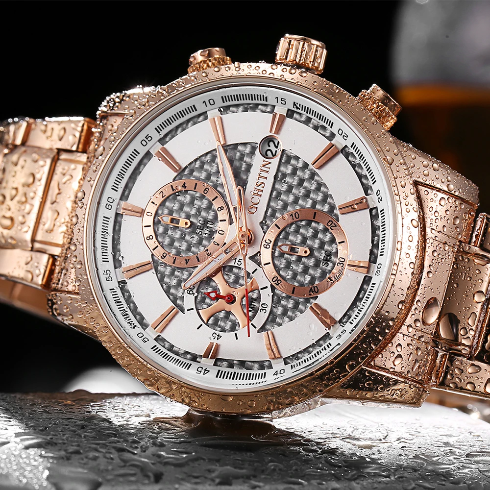 OCHSTIN New Brand Men Quartz Watch Stainless Steel Strap Fashion Business Military Wristwatches Male Luxury Waterproof Man Clock