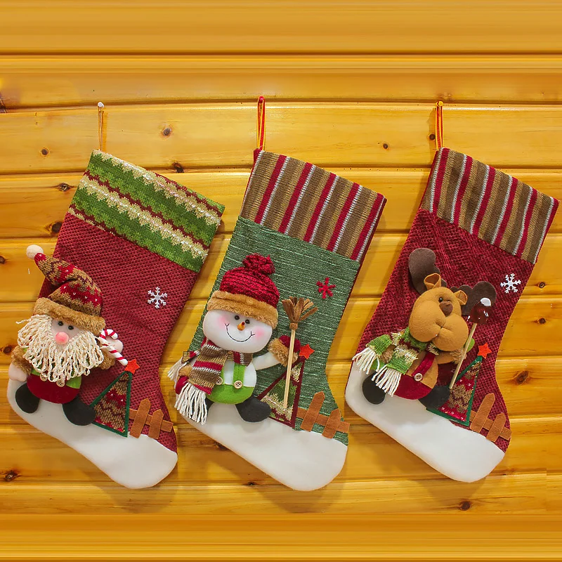 

1Pcs New Year Candy Bag Gifts Christmas Stockings Hanging Christmas Tree Decoration Ornaments Socks Stocking Xmas Ornament