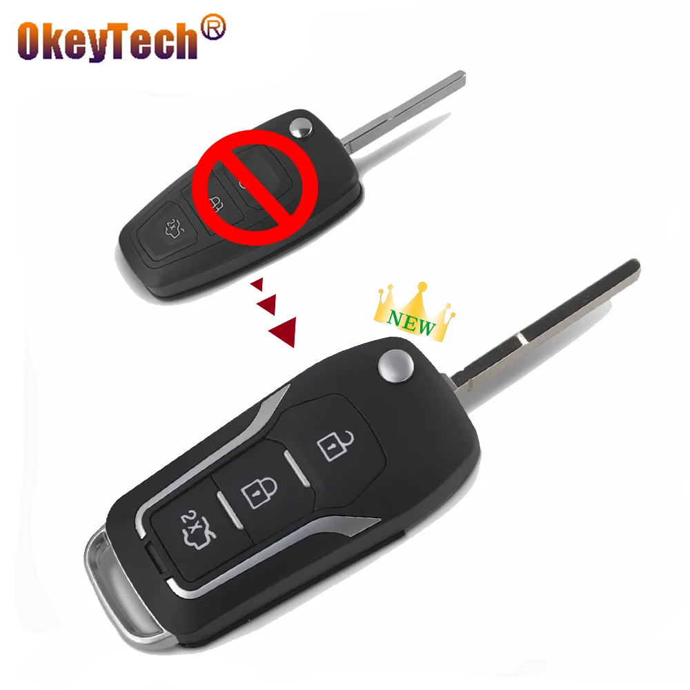 OkeyTech 3 кнопки модифицированный Floding корпус автомобильного ключа дистанционного управления чехол для Ford Mondeo Focus Fiesta C Max S Max Galaxy Uncut HU101 Blade