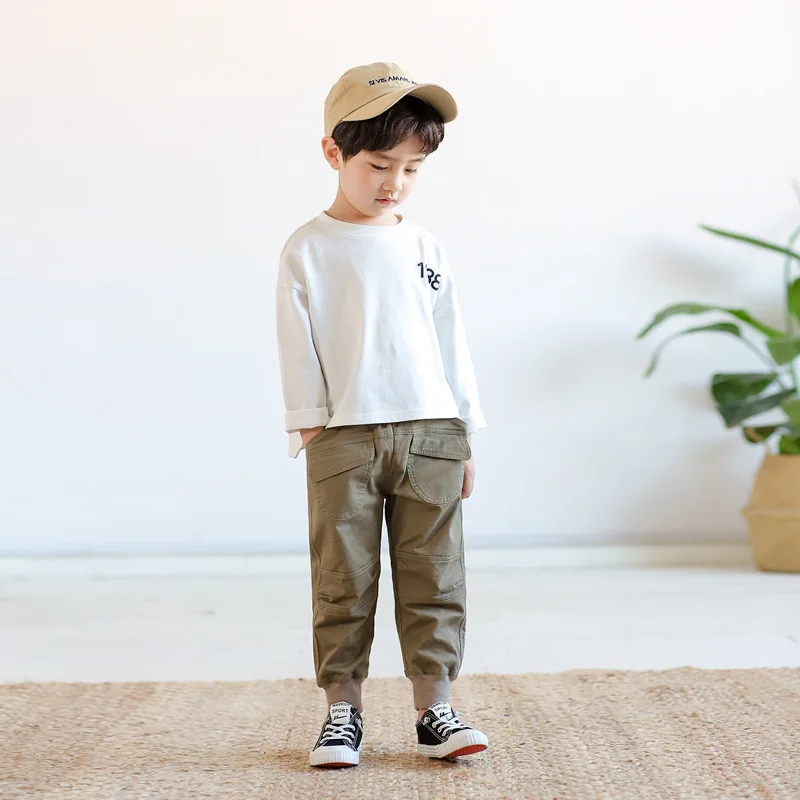 

BOY'S Casual Pants 2019 Spring Clothing New Style Children Baggy Pants Small CHILDREN'S Korean-style Baby Beam Leg Cargo Trouser