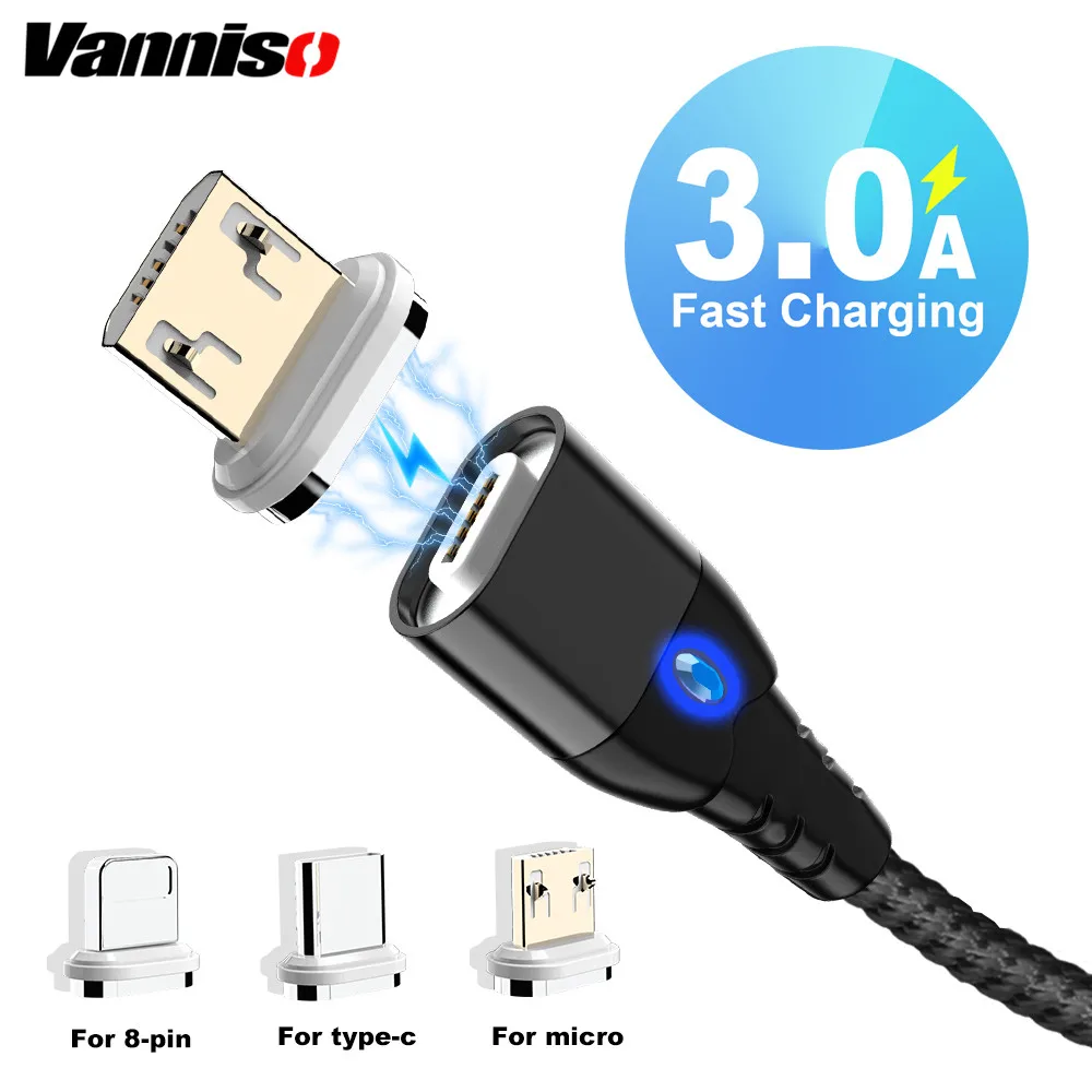 

Vanniso 3A Magnetic Micro usb Cable Fast Charging for iphone XS XR Smartphone USB type c Cable for Samsung s10 s8 Xiaomi K20Pro