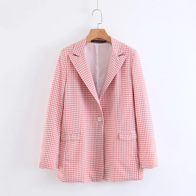 

2019 Western Style Spring-Summer New Style One-Button Plaid Small Suit Suit Jacket Women's