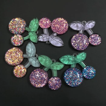 

Wholesale Newest 47mm*47mm 25pcs/lot Clear/ Transparent Glitter Inside Cherry Pendants For Fashion Jewelry Necklace