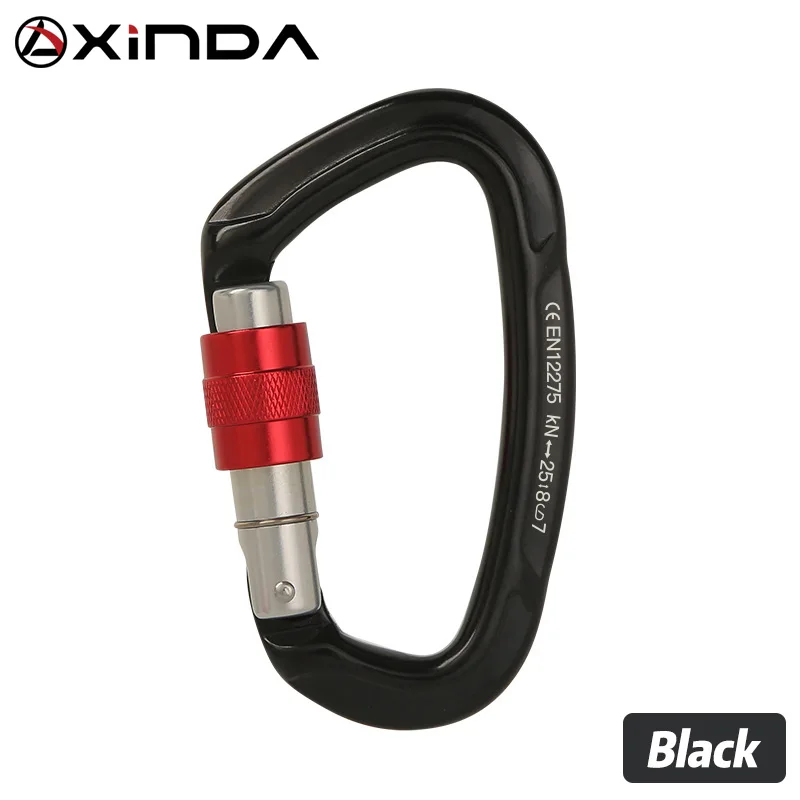 Mosquetón de escalada en roca profesional para exteriores, hebilla de seguridad en forma de D con bloqueo de 25kN para llaves, herramientas y equipos
