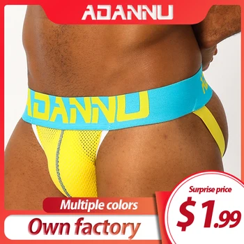 

ADANNU Brand Sexy Jockstrap Men Underwear Mesh Breathable Comfortable Underpants Sissy Panties Cueca Tanga Men Thong G-String