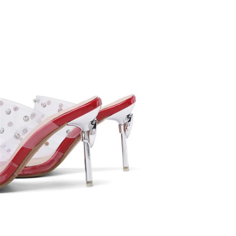 Size 30-48 Thin High Heels Half Slippers 2020 Summer New Women's Shoes Slides Sexy Gladiator Transparent Sandals Shoes For Woman (37)