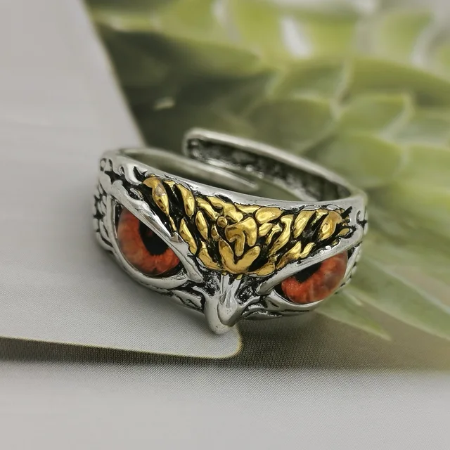 YADELAI Charming Fashion Owl Ring Vintage Man and Women Alloy Blue Eyes Owl Ring Versatile Argent  Adjustable Creativering Ring JZ-598 coffee color