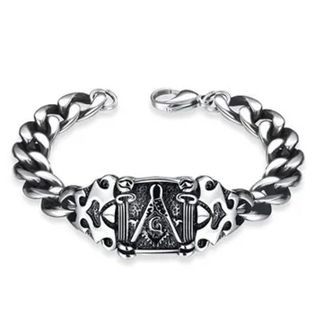 

FDLK Men Teen Boys Retro Punk Style Masonic Bracelet Durable 316L Titanium Steel Hand Chain