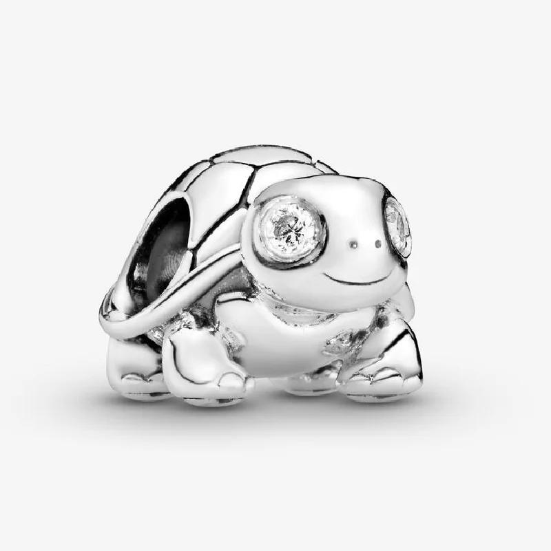 

JJrSr New 100% 925 Sterling Silver Twinkling Bright Crystal Eyed Turtle Charm Animal Beads Fit Pandora Bracelet Women DIY Jewelr