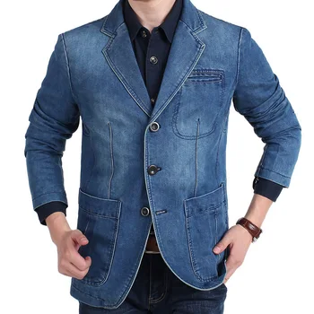 

4XL Mens Denim Blazer Men Fashion Cotton Vintage Suit Outerwear Male Blue Coat Denim Jacket Men Slim Fit Jeans Blazers