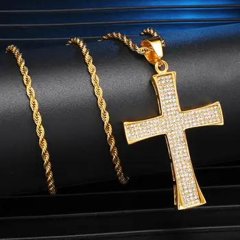

Zciti HipHop Explosion Punk Jewelry European and American Hip-hop Style Men's Jewelry Necklace Full Diamond Golden Cross Pendant