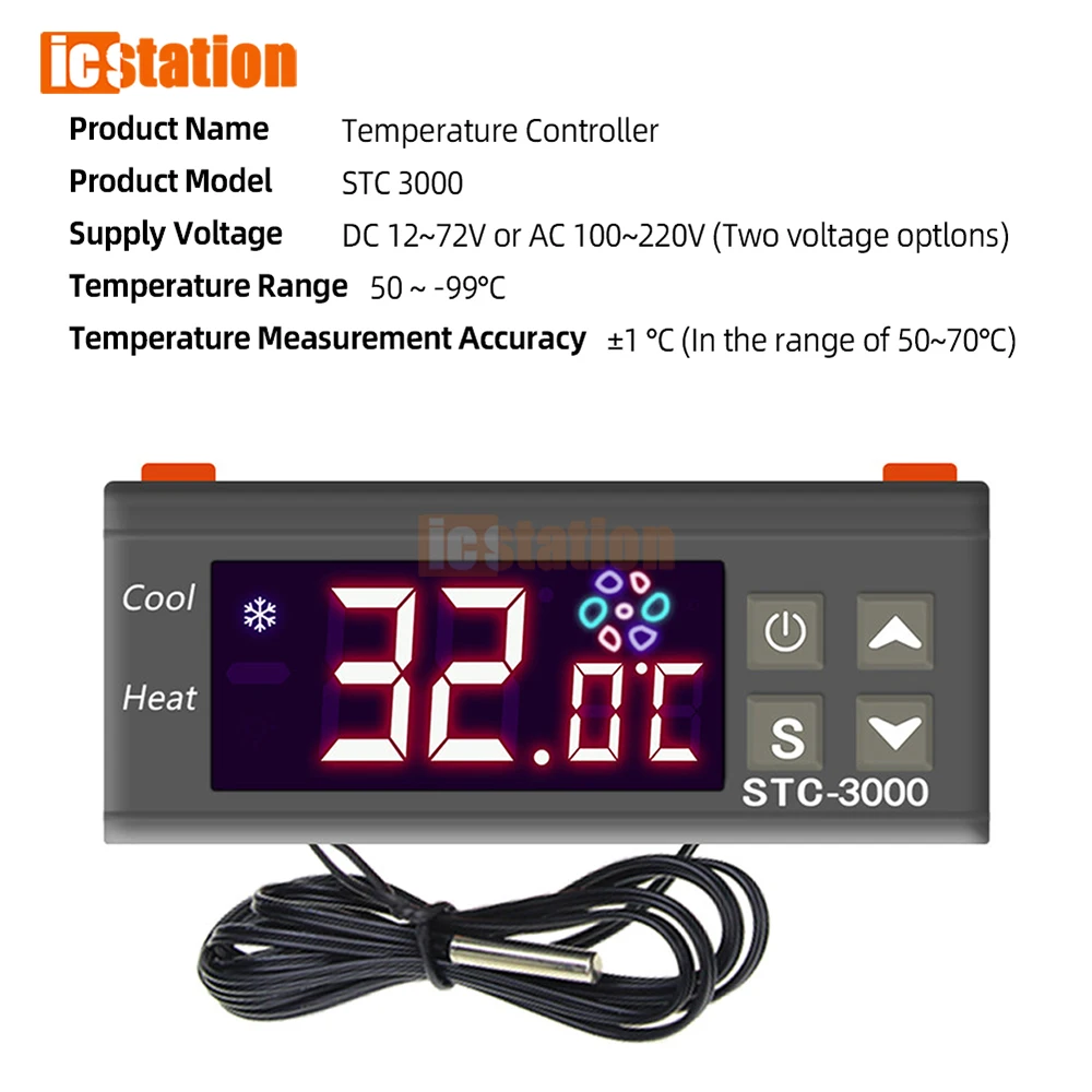 

STC-3000 Digital Temperature Controller Thermostat Thermoregulator Temperature Sensor Relay Heating Cooling Incubator