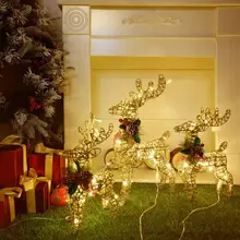  Christmas Iron Deer Ornaments Golden Reindeer Cart Elk Garden Decoration Christmas Tree Matching Scene Deer Light New Year Decor 