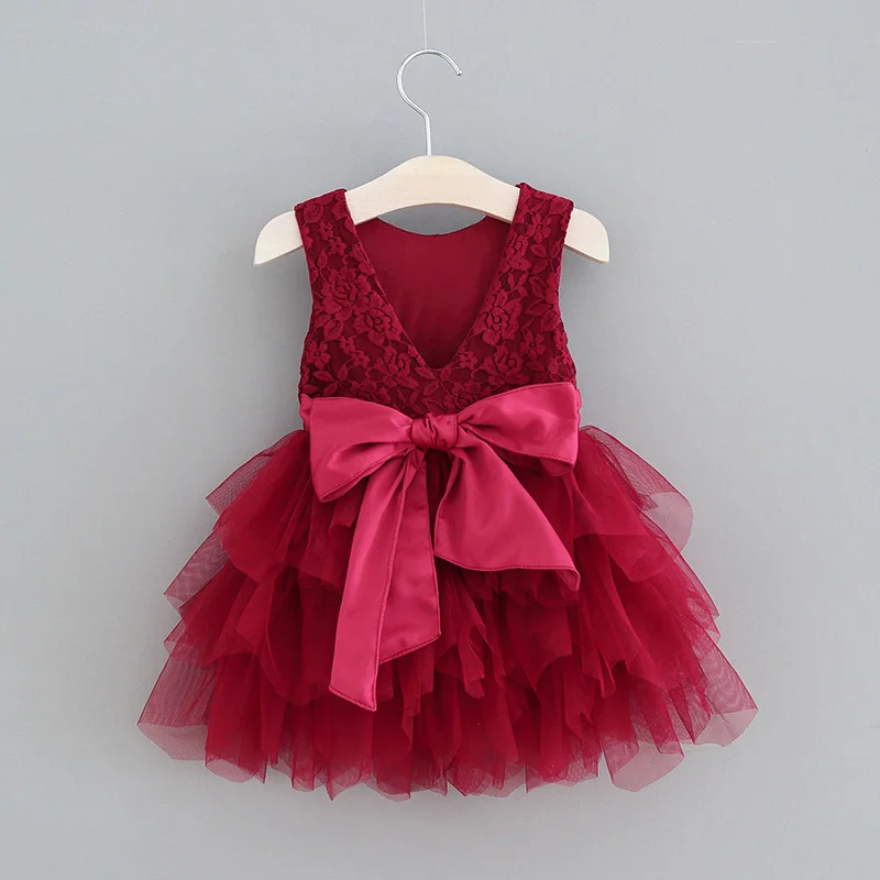 Рождественское кружевное платье для девочек; праздничное платье-пачка с поясом; многослойное платье принцессы для дня рождения