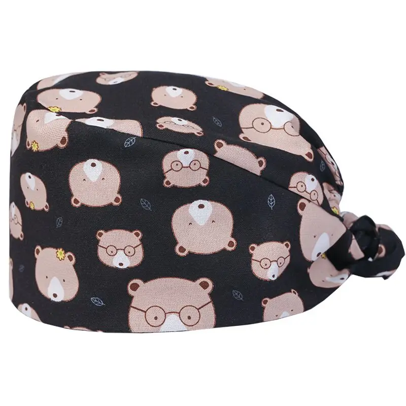 

Opticians Ophthalmologists Cap Brown Bear In Deep Navy Laser Eye Surgery 100% Cotton Elastic Back Section Hospital Hat SkullCaps