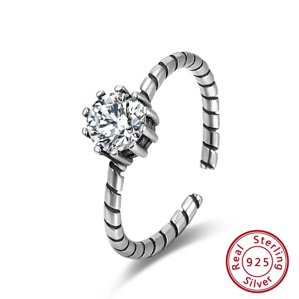 Clear Zircon Effie queen женские кольца из стерлингового серебра 925 пробы с черным кубическим Цирконом ААА регулируемое кольцо из окисленного серебра Вечерние ювелирные изделия Anel BR119 - Цвет камня: Clear Zircon