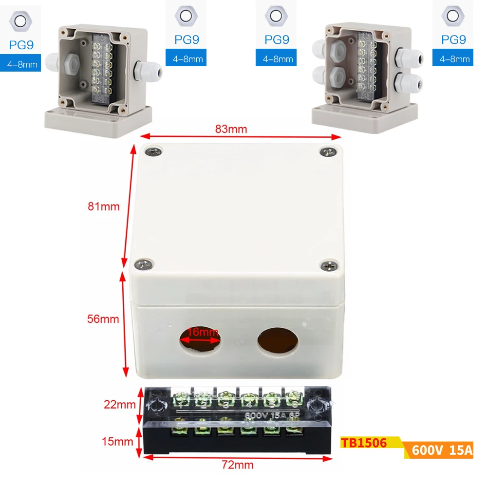 35A 600V 3 Pins Terminal Blocks with Gland Connectors Sealed  Enclosure Case Project Junction Box