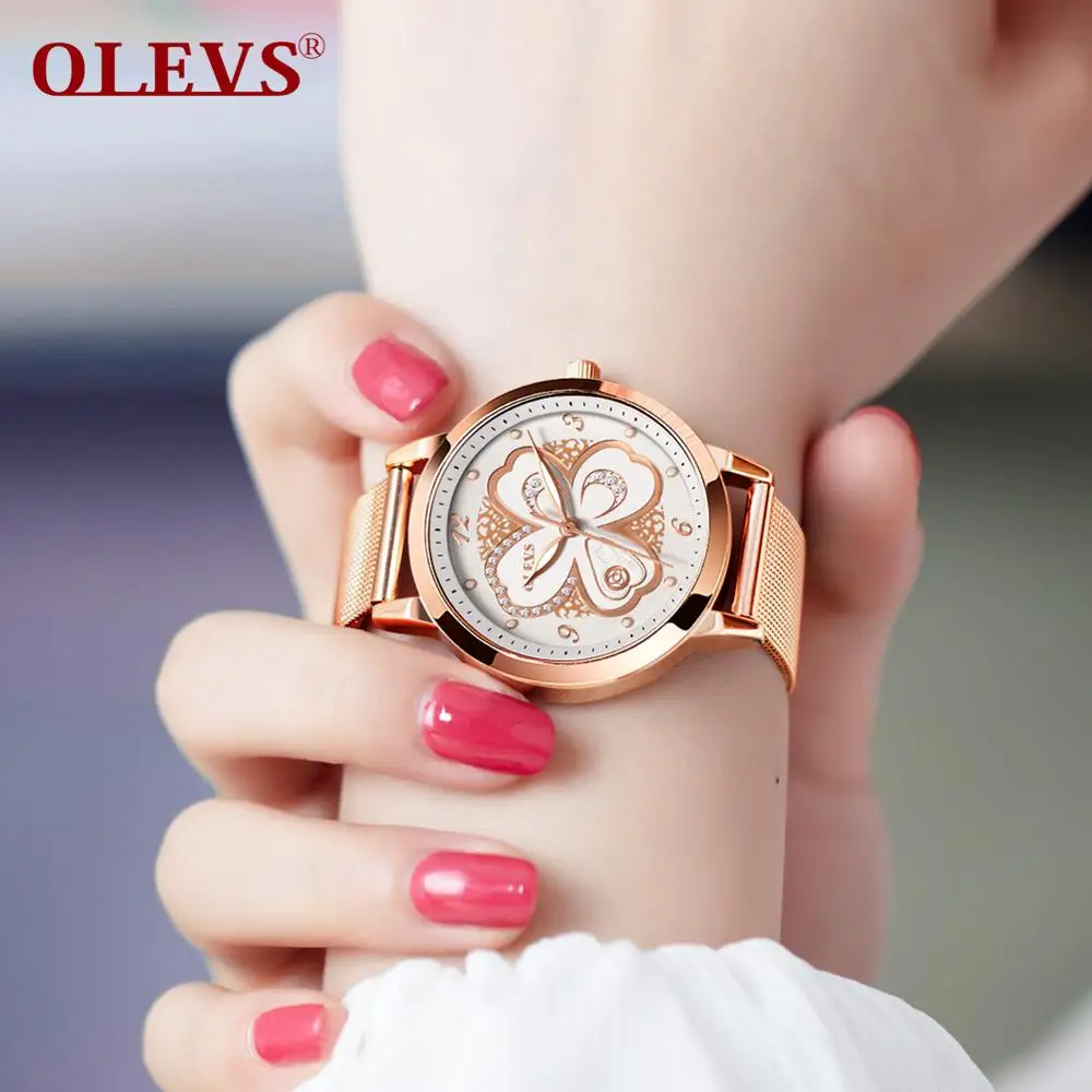 

New fashion waterproof watch quartz watch woman's wristwatch trending product flower pattern stainless steel watchband