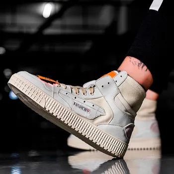 

Men's High Top Fashion Leather Sneakers Trend Hot Sale Comfortable Men Casual Shoes Outdoor Non-slip Breathable Shoes Zapatillas